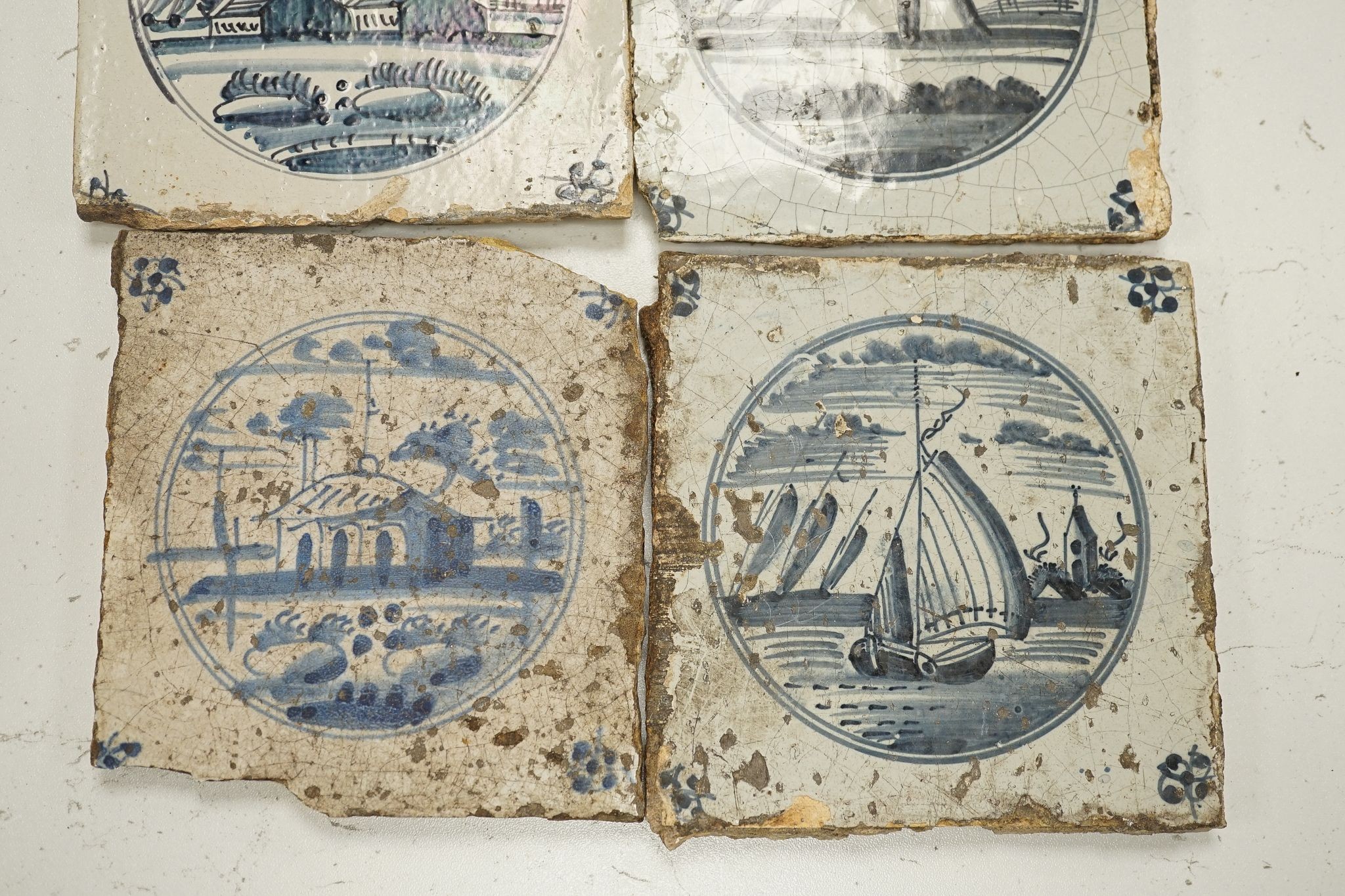 Eight various 18th and 19th century Delft tiles, 13cm